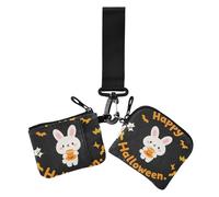 Happy Halloween Cartoon Cute Rabbit - Carteras dobles para mujer, fundas para tarjetas de visita, delgado y portátil, soporte para dinero con llavero para dama, 2 piezas, Feliz Halloween dibujos