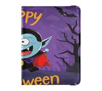 Happy Halloween Cartoon Cute Vampire Leather Decorative Passport and Vacunine Card Holder Combo Travel Documents Organizer Cover Cover with RFID Blocking Lightweight, Feliz Halloween dibujos animados