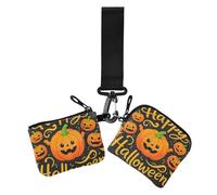 Happy Halloween Cartoon Cute Yellow Pumpkin - Cartera de cambio para mujer, cartera de gran capacidad, organizador de dinero con llavero para mujer, 2 paquetes, Feliz Halloween dibujos animados linda