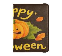 Happy Halloween Cartoon Cute Yellow Pumpkin Leather decorative passport holder for travel women vacunation card holder cover Combo Travel Passport Wallet with Vacunation Card Slot Ultra Slim, Feliz