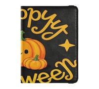Happy Halloween Cartoon Cute Yellow Pumpkin Leather Decorative Waterproof Passport Holder for Travel Vacunine Card Holder Combo Passport Case Ultra Slim, Feliz Halloween dibujos animados linda