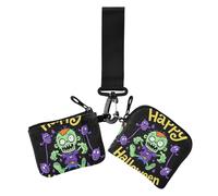 Happy Halloween Cartoon Cute Zombie - Cartera para mujer, monedero delgado y plano con cremallera y correa de muñeca para uso diario, 2 paquetes, Feliz Halloween dibujos animados lindo zombi, 1 size