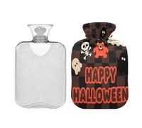Happy Halloween Coffee Black Ghosts - Bonita botella de agua caliente con funda suave de 2 litros para aliviar el dolor, calambres menstruales, bolsa caliente para dolores menstruales