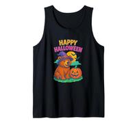 Happy Halloween Cute Bear in Witch Hat with Pumpkin Camiseta sin Mangas