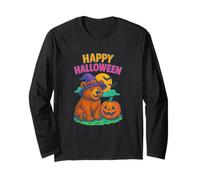 Happy Halloween Cute Bear in Witch Hat with Pumpkin Manga Larga
