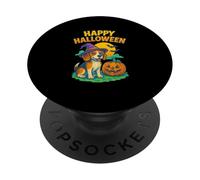Happy Halloween Cute Dog with Pumpkin Witch Hat Art PopSockets PopGrip Adhesivo