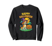 Happy Halloween Cute Dog with Pumpkin Witch Hat Art Sudadera