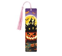 Happy Halloween Day - Juego de marcapáginas artísticos de 5 piezas para mujer, marcapáginas de madera con borlas, suministros de estudio