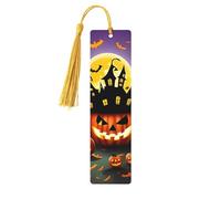 Happy Halloween Day - Juego de marcapáginas artísticos de 5 piezas para mujer, marcapáginas de madera con borlas, suministros de estudio