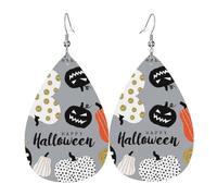 Happy-Halloween-Day-Trick-or-Treat - Pendientes de cuero para mujer, diseño de lágrima, ligeros, para uso diario, fiesta, talla única, Cuero
