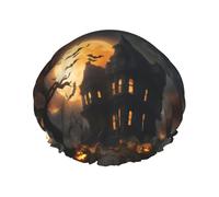 Happy-Halloween-Day-Truco o Trikus 1 gorro de ducha reutilizable para mujer, gorro de baño de doble capa impermeable, imprescindible para el cuidado del cabello