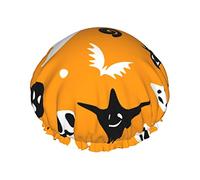 Happy Halloween Dot Pattern Gorro de ducha impermeable, Gorro de baño elástico Gorro de baño de protección ambiental Gorros de baño para el cabello, Capas impermeables dobles Gorro de ducha de baño