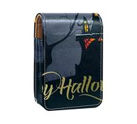 Happy Halloween Lettering with Pumpkin Moon Castle-01 Lip Gloss Holder Lipstick Case Portable Mini Lipstick Storage Box Travel Lipstick Organizer Case with Mirror for Women, Varios colores, 9.5x2x7 cm/3.7x0.8x2.7 in