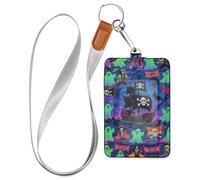 Happy Halloween - Portatarjetas de identificación de cuero pirata con cordón y capacidad para 3 tarjetas para oficiales del personal, estudiantes, médicos, empleados