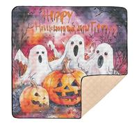 Happy Halloween Pumpkin & Haunted House - Alfombra de juego de espuma suave para interiores y exteriores, 1 pieza, acolchada, para bebés pequeños, 50 x 50 pulgadas