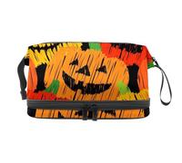 Happy Halloween Pumpkin - Neceser de doble capa para mujeres y niñas, neceser de viaje, bolsa organizadora de maquillaje con compartimento para cepillos, multicolor, 27x15x14 cm/10.6x5.9x5.5 in,