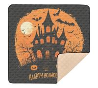 Happy Halloween - Tapete grande y resistente para bebé, diseño de murciélago, color negro y naranja, espeluznante, casa embrujada, calabaza, para piso, lavable, para bebés y niños pequeños, 50 x 50