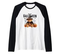 Happy Halloween Witch Teddy Bear Pumpkin Graphic Camiseta Manga Raglan