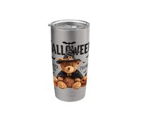 Happy Halloween Witch Teddy Bear Pumpkin Graphic Vaso térmico de acero inoxidable de doble pared