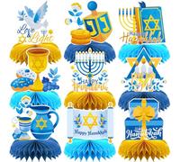 Happy Hanukkah - Centro de mesa de panal de abeja, color azul y dorado, decoración de fiesta de mesa de Janucá para fiesta de mesa, fiesta en casa, cena, festival judío de luz
