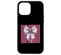 Happy Hanukkah Jewish Menorah Girl Coquette Lazo rosa Carcasa para iPhone 12 Pro Max