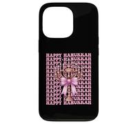 Happy Hanukkah Jewish Menorah Girl Coquette Lazo rosa Carcasa para iPhone 13 Pro