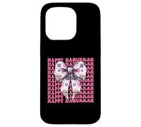 Happy Hanukkah Jewish Menorah Girl Coquette Lazo rosa Carcasa para iPhone 15 Pro