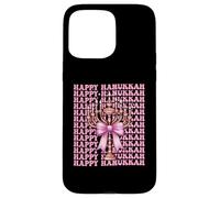 Happy Hanukkah Jewish Menorah Girl Coquette Lazo rosa Carcasa para iPhone 15 Pro Max