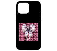 Happy Hanukkah Jewish Menorah Girl Coquette Lazo rosa Carcasa para iPhone 16 Pro Max