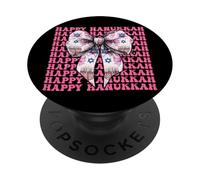 Happy Hanukkah Jewish Menorah Girl Coquette Lazo rosa PopSockets PopGrip Adhesivo