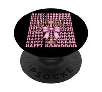 Happy Hanukkah Jewish Menorah Girl Coquette Lazo rosa PopSockets PopGrip Adhesivo