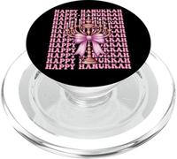 Happy Hanukkah Jewish Menorah Girl Coquette Lazo rosa PopSockets PopGrip para MagSafe
