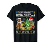 Happy Hanukkat Meowy Christmas Pijamas Ugly Sweater Cats Camiseta
