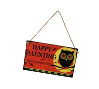 Happy Haunting Hanging Signs Wooden Owl Plaque Halloween Party Garden Decor
