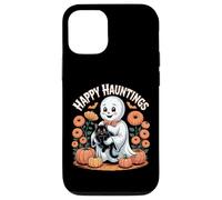 Happy Hauntings - Bonito diseño de Fantasma y Gato Negro Carcasa para iPhone 12/12 Pro