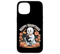 Happy Hauntings - Bonito diseño de Fantasma y Gato Negro Carcasa para iPhone 15