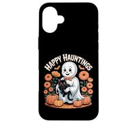 Happy Hauntings - Bonito diseño de Fantasma y Gato Negro Carcasa para iPhone 16 Plus