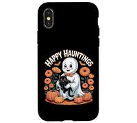 Happy Hauntings - Bonito diseño de Fantasma y Gato Negro Carcasa para iPhone X/XS