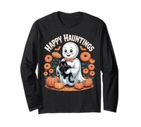 Happy Hauntings - Bonito diseño de Fantasma y Gato Negro Manga Larga