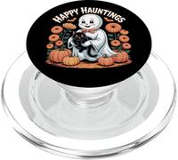 Happy Hauntings - Bonito diseño de Fantasma y Gato Negro PopSockets PopGrip para MagSafe
