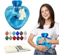 Happy Heaters - Botella de agua caliente con funda esponjosa, 1 litro, ideal para dolor menstrual, espalda y cuello, azul cielo, perfecta para mujeres, personas mayores y niños