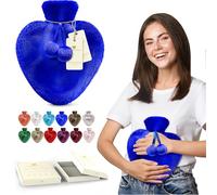Happy Heaters - Botella de agua caliente de 1 litro con funda esponjosa, color azul real, ideal para menstruación, dolor de espalda y cuello, perfecta para mujeres, personas mayores y niños (Reino