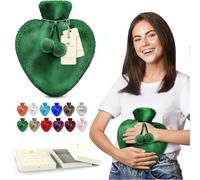Happy Heaters - Botella de agua caliente de 1 litro con funda esponjosa, ideal para dolor de período, espalda y cuello, cubierta verde del Reino Unido, perfecta para mujeres, personas mayores y niños