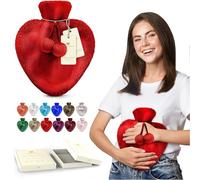Happy Heaters - Botella de agua caliente de 1 litro con funda esponjosa, ideal para dolor de período, espalda y cuello, cubierta roja perfecta para mujeres, personas mayores y niños