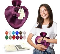 Happy Heaters - Botella de agua caliente de 1 litro con funda esponjosa, ideal para dolor menstrual, espalda y cuello, color violeta perfecta para mujeres, personas mayores y niños