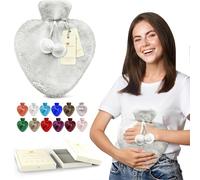 Happy Heaters - Botella de agua caliente de 1 litro con funda esponjosa, ideal para dolor menstrual, espalda y cuello, color blanco, perfecta para mujeres, personas mayores y niños (Reino Unido)