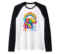 Happy Holi Festival India Hind Colors Elefante Hombres Mujeres Camiseta Manga Raglan