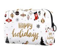 Happy Holidays - Bolsa de cosméticos para mujer, neceser de viaje, bolsa organizadora de maquillaje grande con cremallera, multicolor, 18.5x7.5x13cm/7.3x3x5.1in, Neceser
