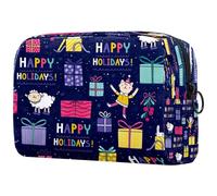 Happy Holidays - Neceser de viaje con diseño de ovejas para mujer, bolsa organizadora de maquillaje grande con cremallera, multicolor, 18.5x7.5x13cm/7.3x3x5.1in, Neceser