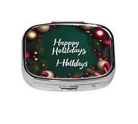 Happy Holidays - Organizador de píldoras para todos los días, cabe en el bolsillo, pastillero portátil de 2 compartimentos para medicamentos, vitaminas y más